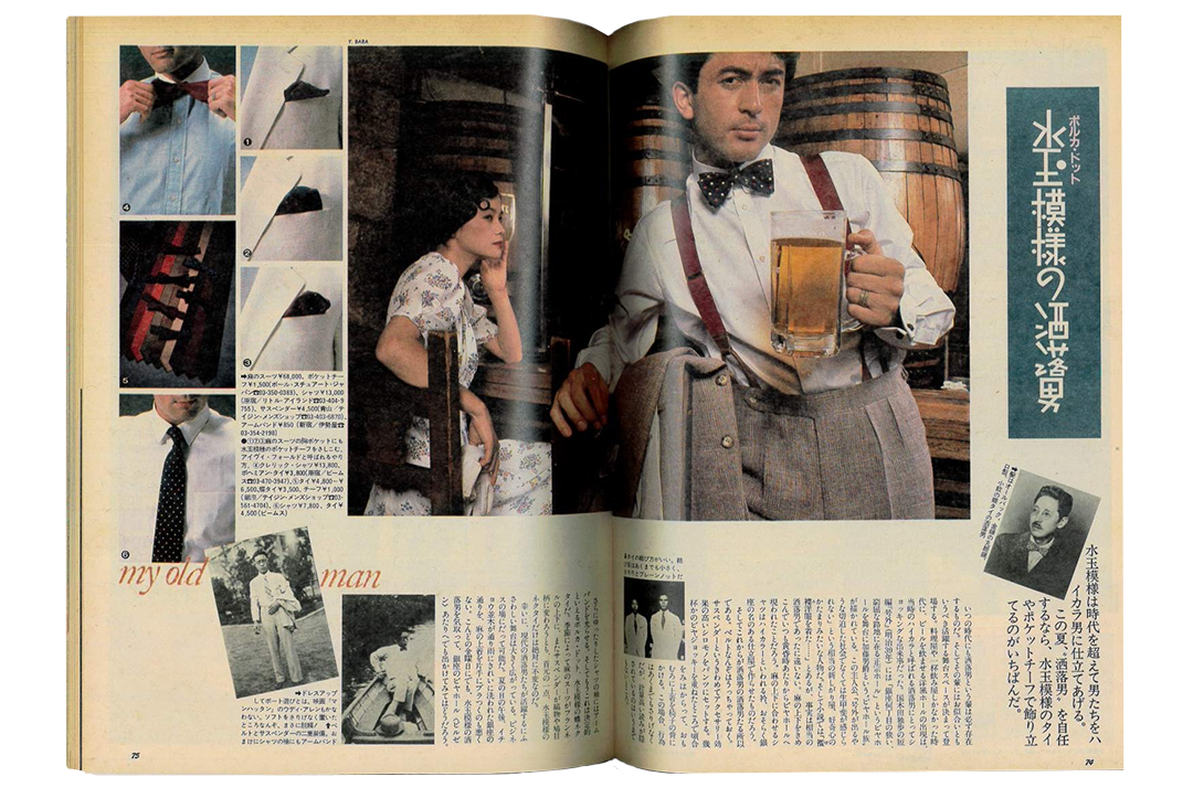 The Heibon Publishing. "水玉模様の洒落男." Brutus, vol.1, no.2, 1980, pp.74-75.